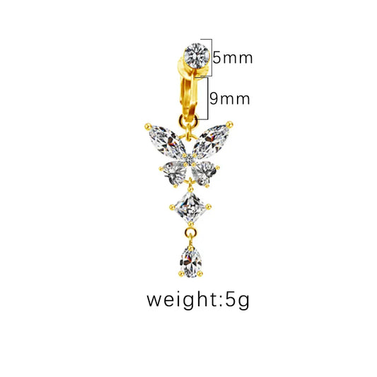 1 Piece Belly Rings Sexy Heart Shape Butterfly Planet 316L Stainless Steel  Alloy Plating Inlay Acrylic Rhinestones Glass White Gold Plated Gold Plated