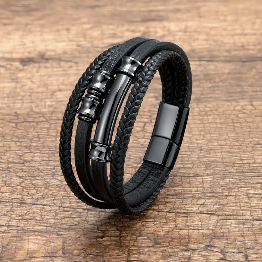 retro exaggerated punk geometric stainless steel metal layered handmade metal button men's bracelets