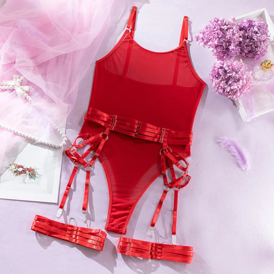 Olena    Lingerie hot selling mesh transparent sexy lace stitching sexy three-piece set