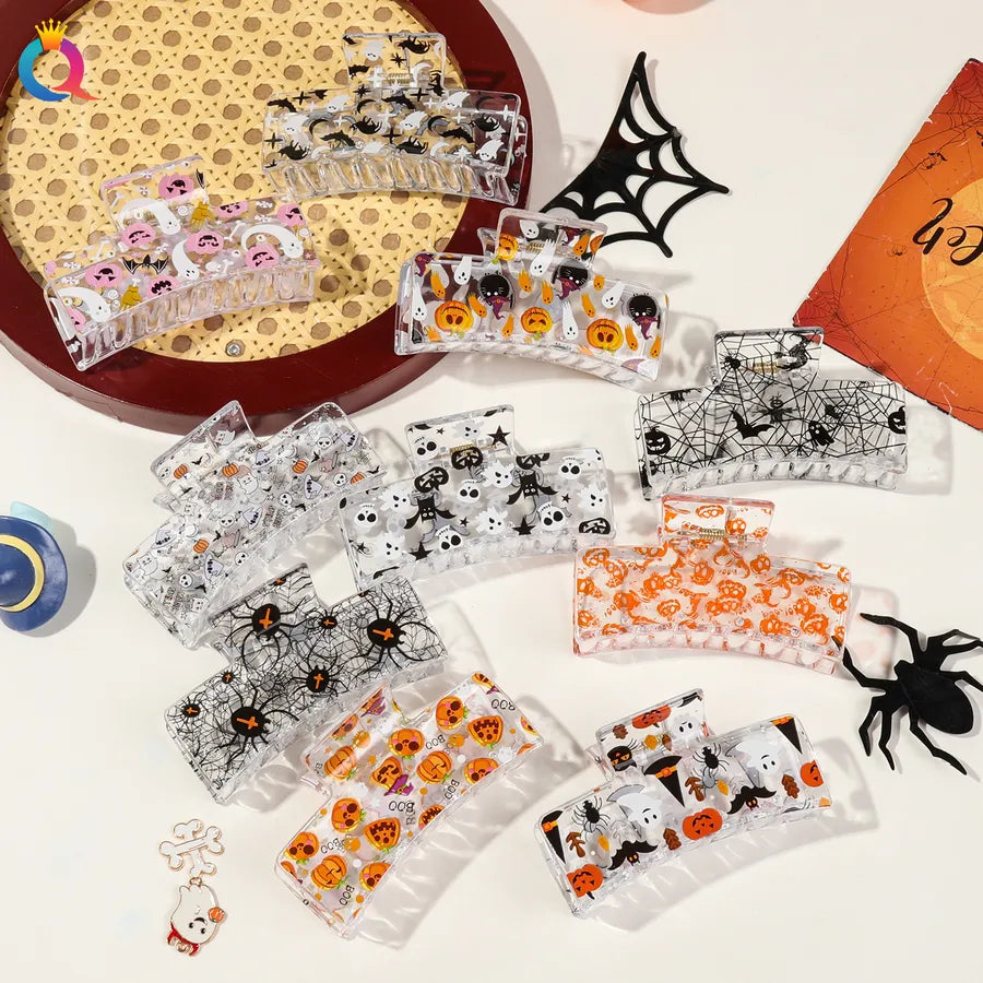 Halloween Ghost Pumpkin Print Hair Clip Women's Fashion Hair Grips Square Design Plastic Headwear Simple Style Hair Accessories