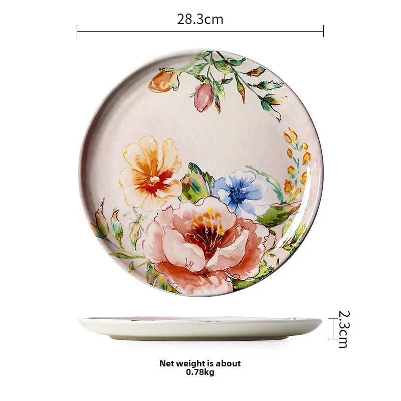 Guest French Dinner Plate Underglaze Color Flat Plate Dim Sum Tray Rectangular Plate Fish Plate Large Soup Plate Household Deep Plate
