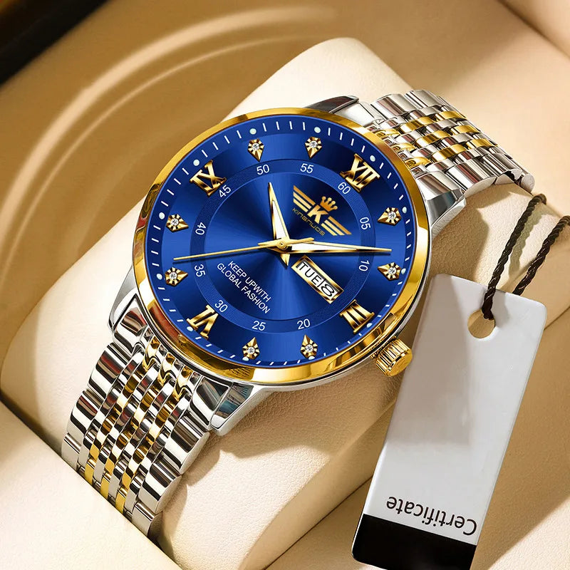 Casual Retro Color Block Butterfly Double Snap Quartz Men's Watches