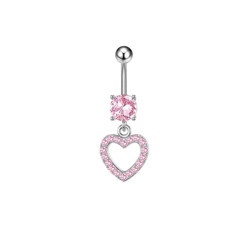 1 Piece 1 Set Belly Rings Simple Style Heart Shape 304 Stainless Steel Inlay Zircon