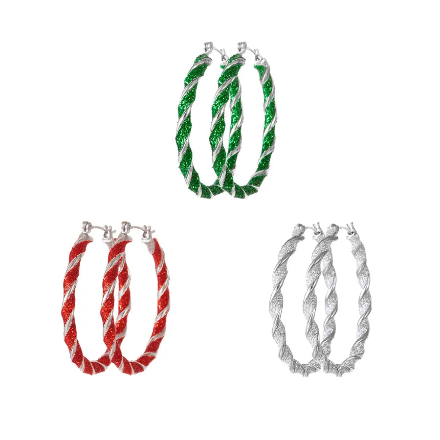 Christmas Themed Twisted Ear Cuff Earrings 3 Pairs Set Festive Red Green White Versatile Holiday Gift Unisex Zinc Alloy Resin
