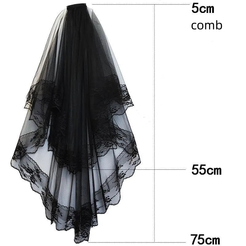 Black Veil Halloween Ghost Festival Bridal Lace Headdress  Wedding Props Princess Hair Accessories High Sense