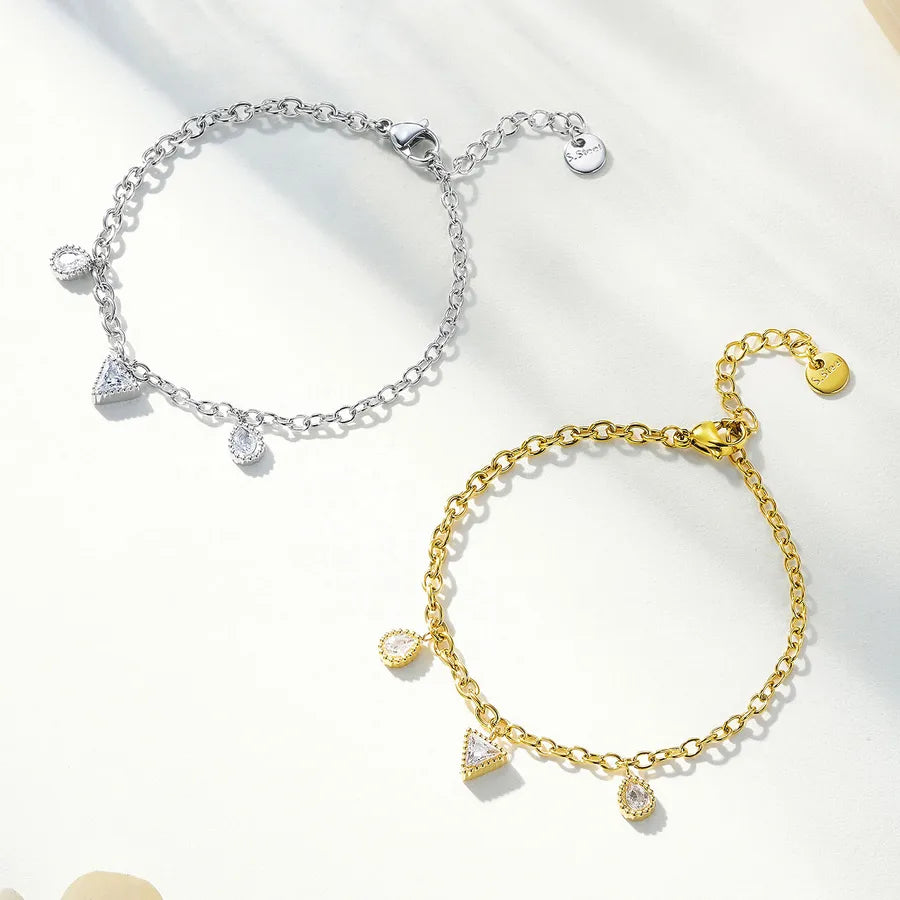 Sweet Simple Style Streetwear Triangle 1 304 Stainless Steel Zircon cable chain Bracelets In Bulk
