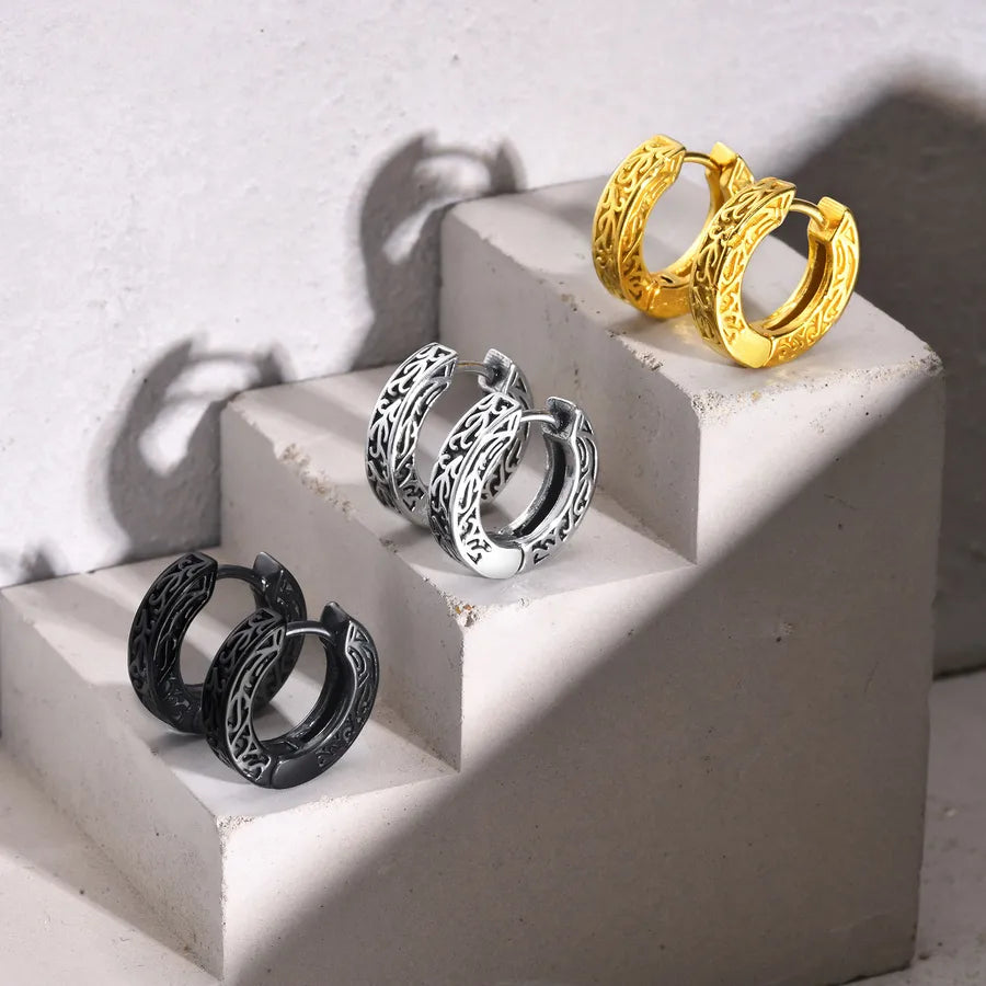 Retro Punk Monogram Argyle Printing 304 Stainless Steel 18K Gold Plated Earrings