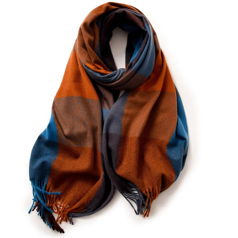 women's retro plaid imitation cashmere tassel winter scarves