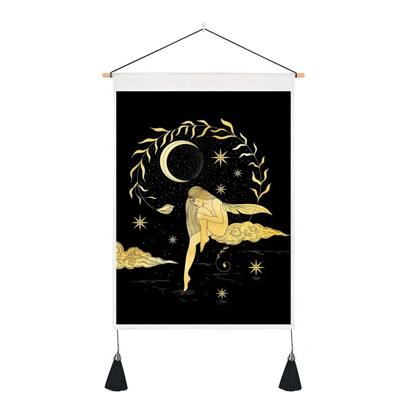 retro human starry sky moon polyester tapestry wall art