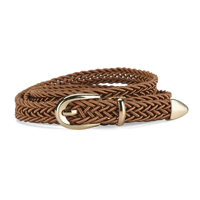 Sweet Solid Color Alloy Polyester Women's Woven Belts