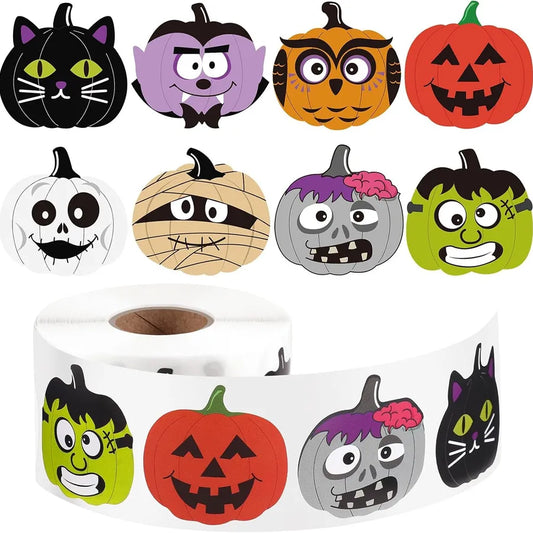 500 Pieces Halloween Festival Celebration Adhesive Labels Sealing Stickers Non-drying Paper Tags Roll Copperplate Paper