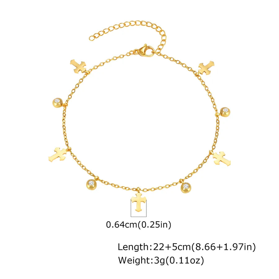 Wholesale Jewelry Simple Style Cross Crown 201 Stainless Steel Anklet