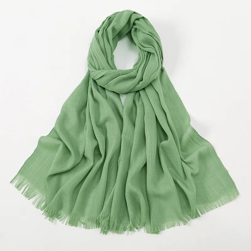 Unisex Simple Style Solid Color Slub Cotton Tassel Scarf