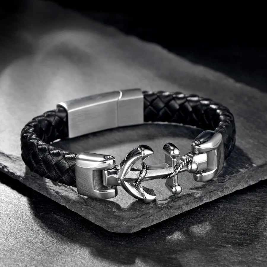 Hip-Hop Cool Style Geometric 304 Stainless Steel 316 Stainless Steel  Pu Leather Wholesale Bracelets