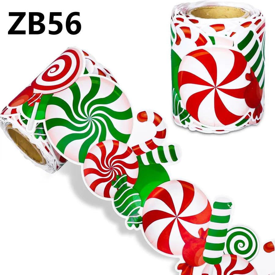 Christmas Candy Mint Announcement Board Frame Self Adhesive Decorative Sticker Green Red Candy Cane Roll Copperplate Paper