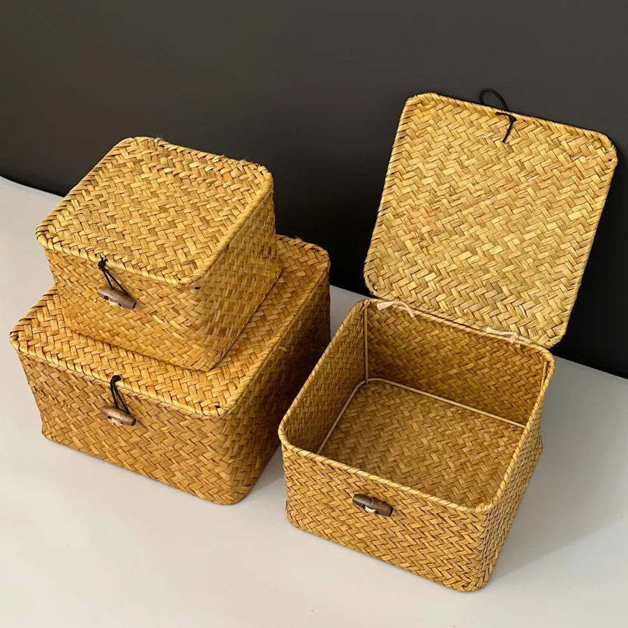 pastoral solid color wicker/straw storage basket