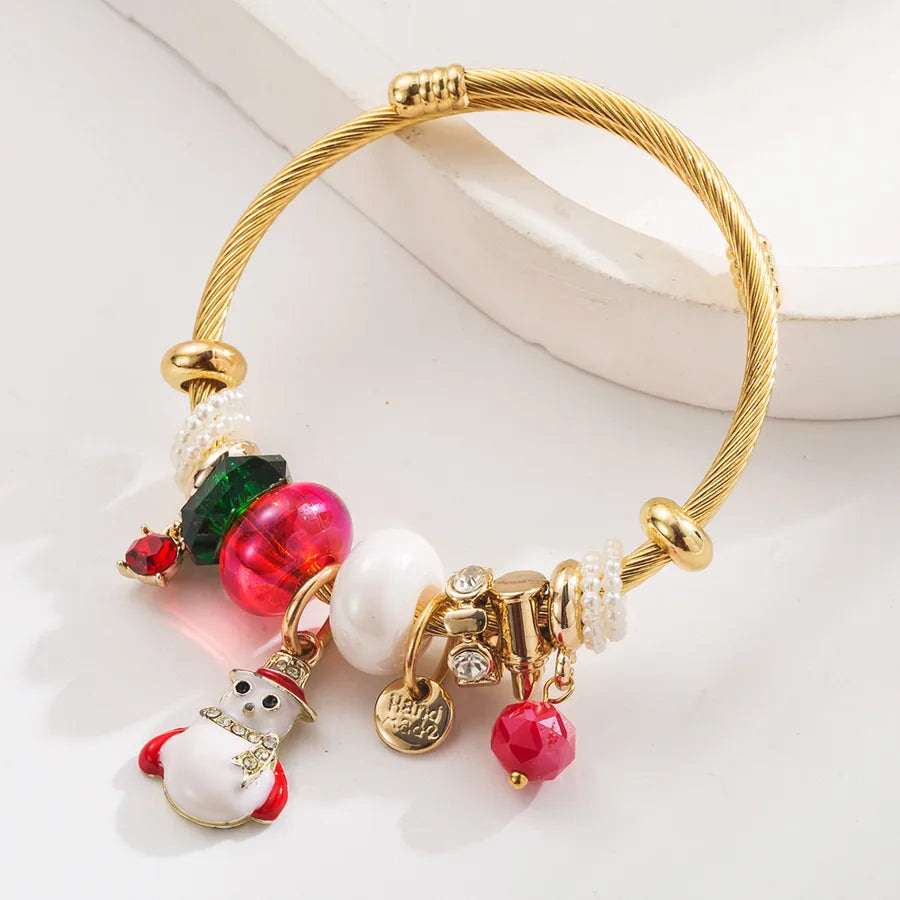 Fashionable Stainless Steel Christmas Elements Bracelet With Pendant Festive Snowman Shoe Christmas Tree Design For Party