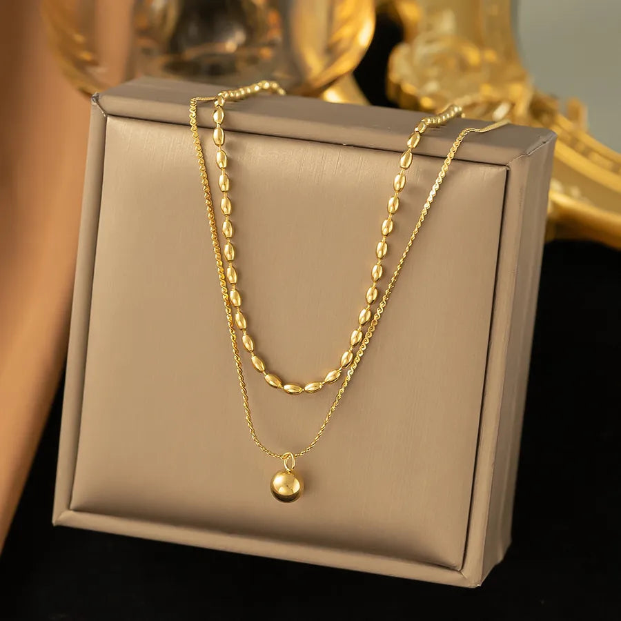 Wholesale Jewelry Elegant Sweet Geometric Heart Shape 304 Stainless Steel Round Plating ball chain cable chain Bracelets Necklace