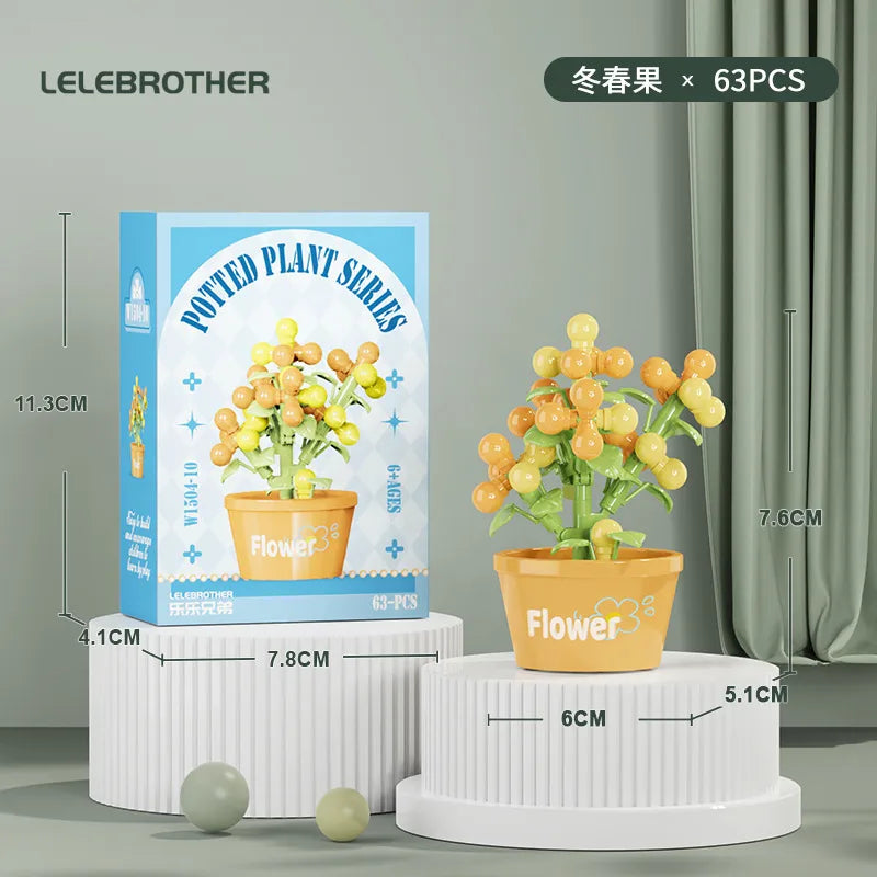 Compatible with  Blocks Flower Children's Educational Assembled Simulation Eternal Flower Flowers Fleshy Potted Toy Gift Wholesale
