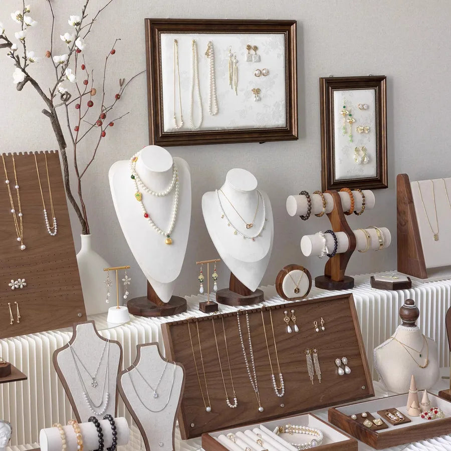 Retro Walnut Color Jewelry Display Stand Ring Earring Necklace Stall Jewelry Accessories Display Plate Shop Counter Top