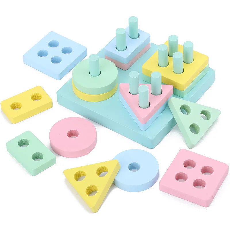 Children's eight-tone harp threading clock rainbow tower four sets of column shape plate twist insect baby educational toys wholesale