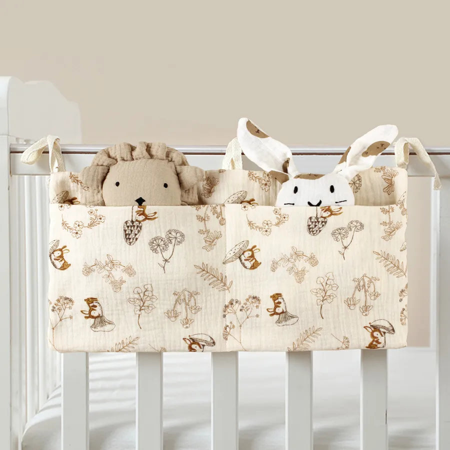 pure cotton baby bed circumference double pocket children's feeding bottle bedside hanging bag baby diaper storage stroller hanging bag