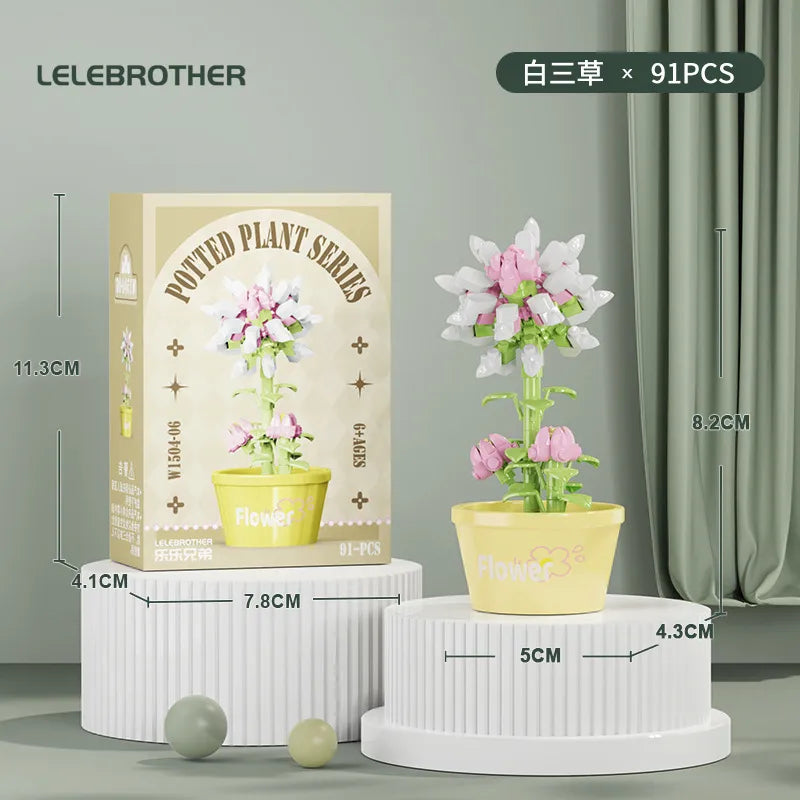 Compatible with  Blocks Flower Children's Educational Assembled Simulation Eternal Flower Flowers Fleshy Potted Toy Gift Wholesale