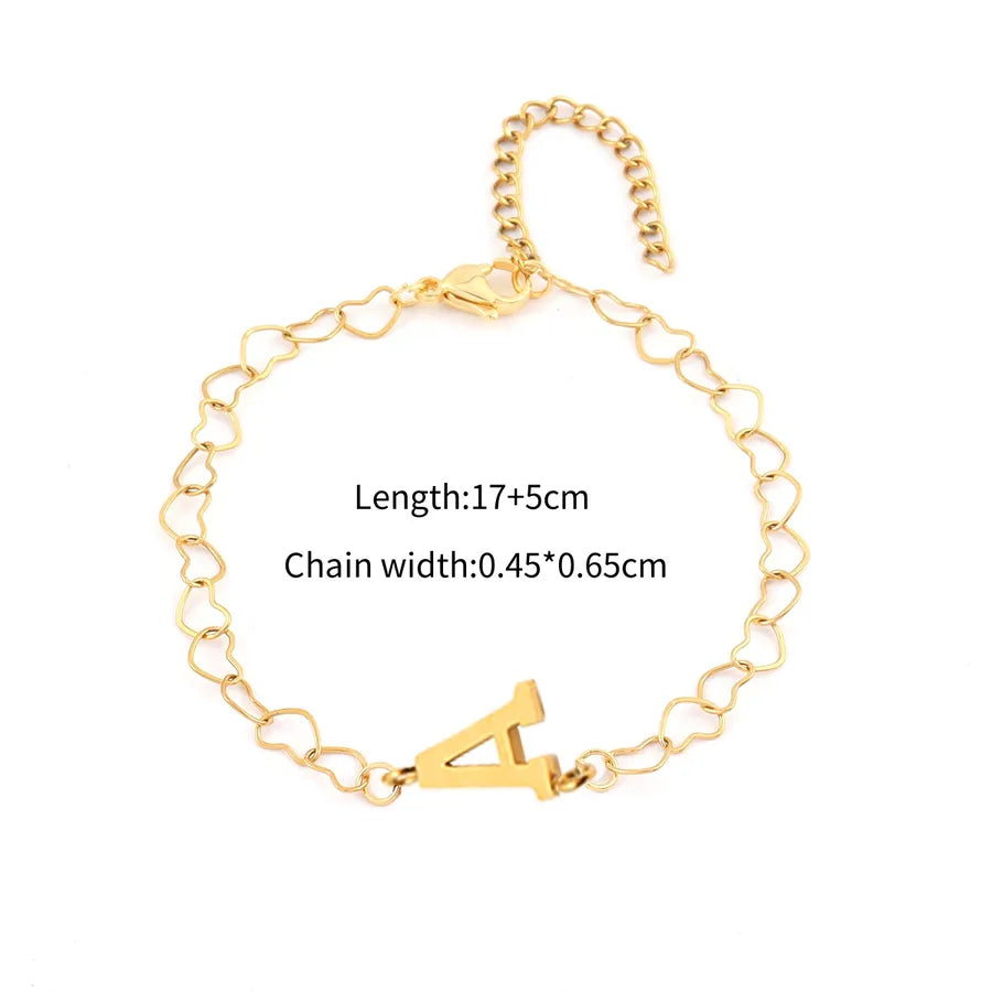 Simple Style Classic Style Letter 201 Stainless Steel 304 Stainless Steel Heart-Shaped Chain Bracelets In Bulk