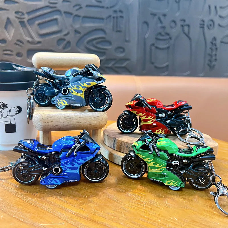 Cool Trendy Fire Dragon Motorcycle Keychain Fun Stress Relief Student Toy Motorcycle Keyring Cute ABS Material Birthday Gift