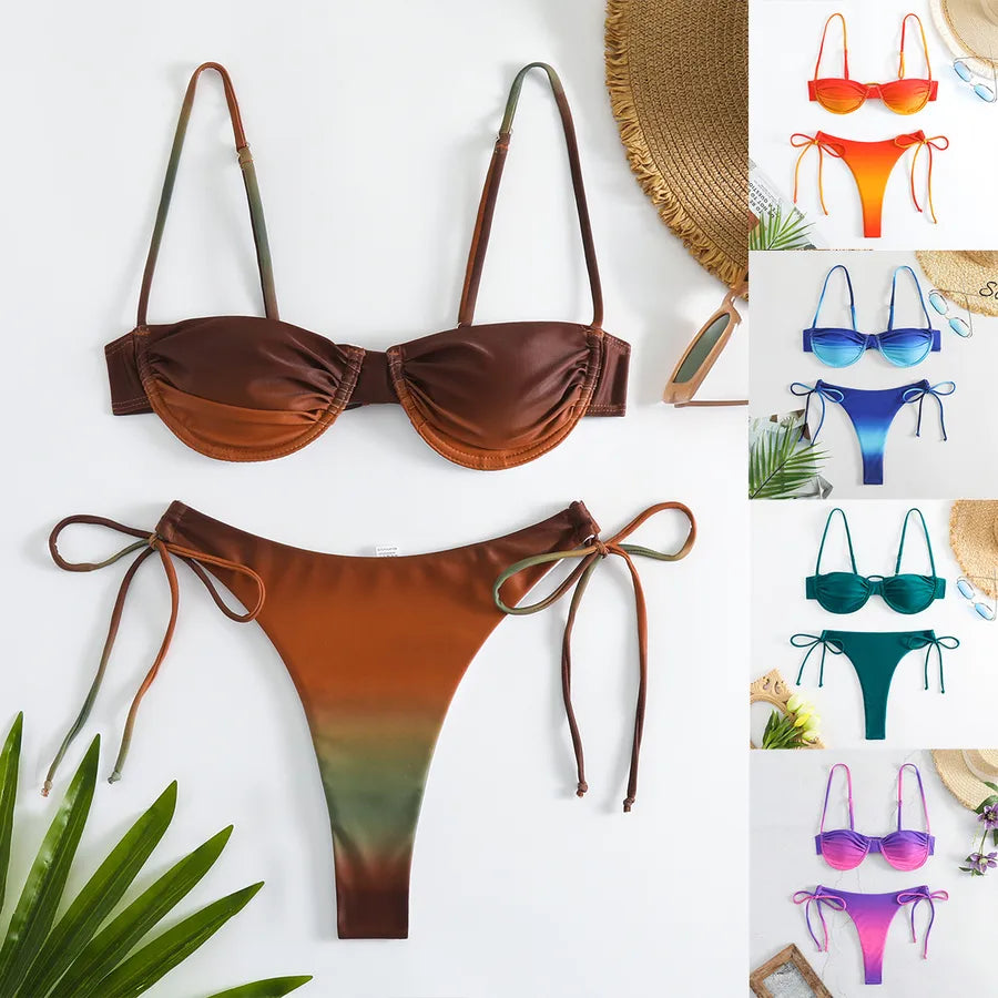 Women's Gradient Color 2 Pieces Set Bikinis Swimwear