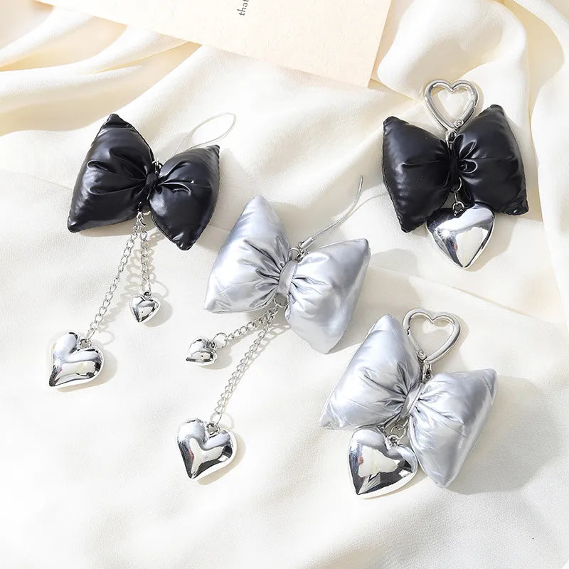 Cute Sweet Heart Shape Bow Knot Pu Leather Alloy Bag Pendant Mobile Phone Chain Keychain