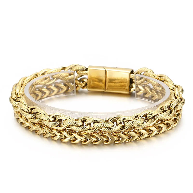 Basic Solid Color Titanium Steel Chain 18K Gold Plated Men's Bracelets