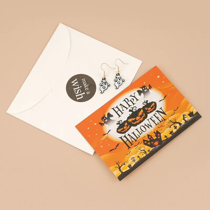 Halloween Skeleton Head Funny Individuality Ghost Pendants Card Earrings Dark Ghost Drop Oil Electrolysis Alloy Unisex Earrings