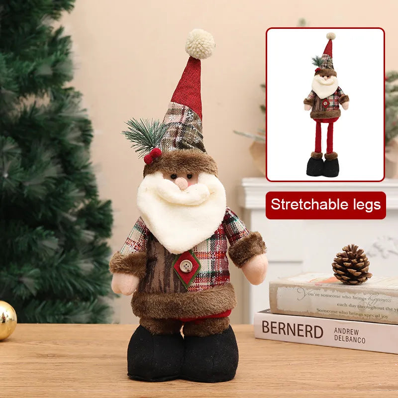 New Christmas Decorations Snowman Reindeer Dolls Stretchable Leg Figurines High-End Knitted Hat Window Display Accessories