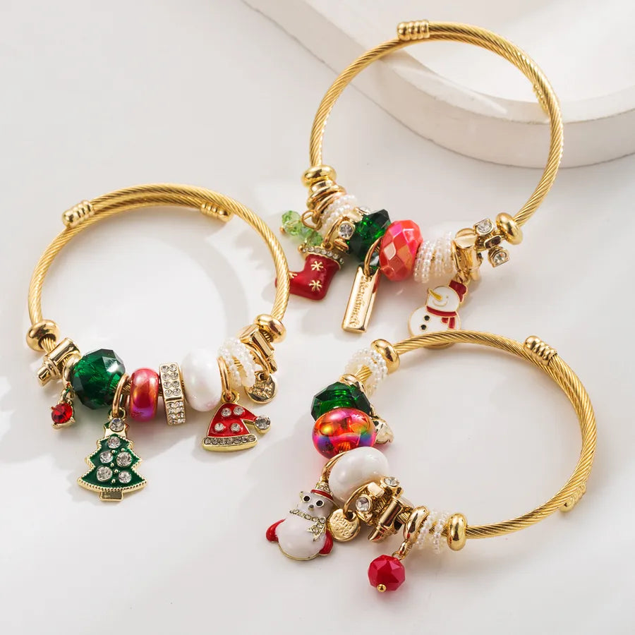 Fashionable Stainless Steel Christmas Elements Bracelet With Pendant Festive Snowman Shoe Christmas Tree Design For Party