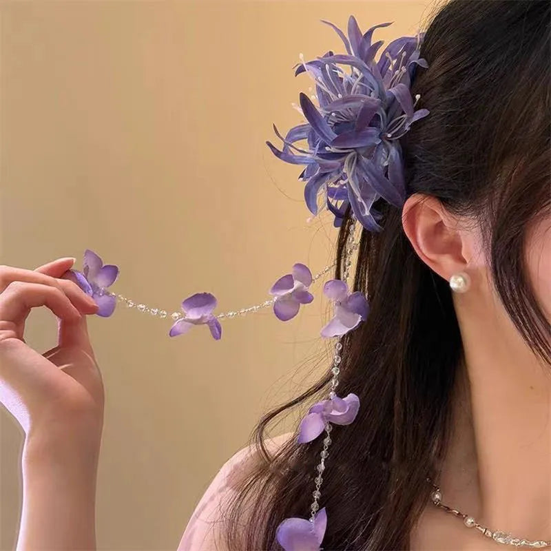 Super Fairy Artificial Flower Butterfly Flower Tassel Grip Female Sweet Style Unique and Exquisite Barrettes Ins All-Match Hair Accessories Fashion
