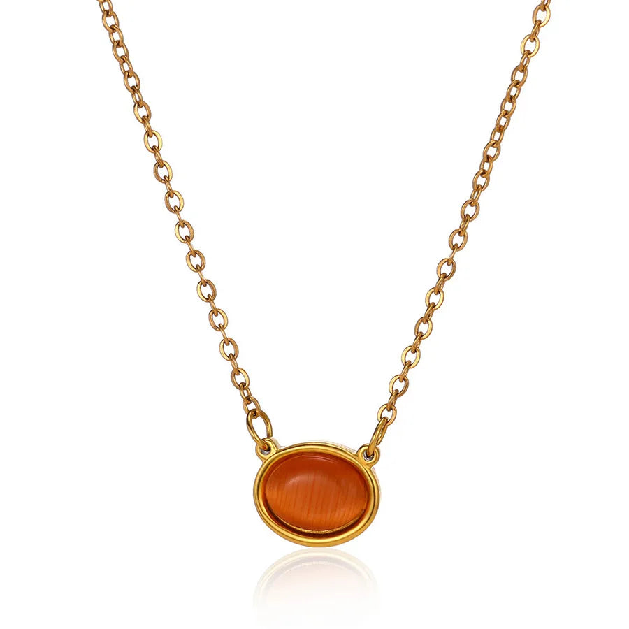 Wholesale Jewelry Elegant Sweet Geometric 304 Stainless Steel Cat's Eye Stone Plating cable chain Pendant Necklace