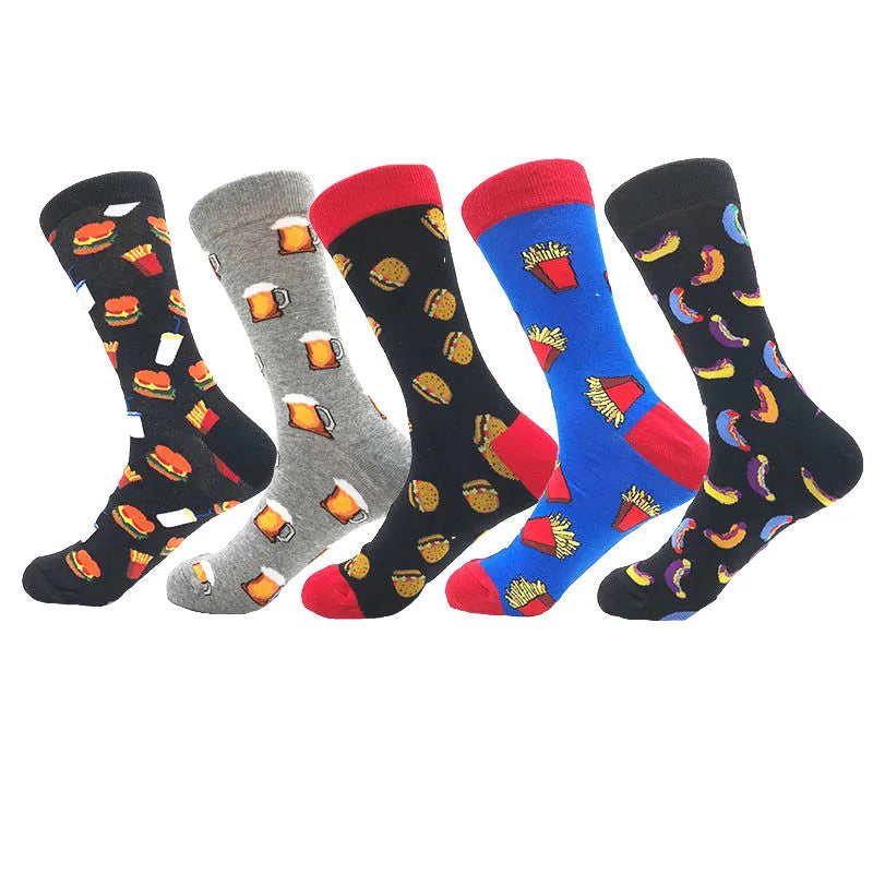 unisex casual beer hamburger french fries cotton crew socks a pair
