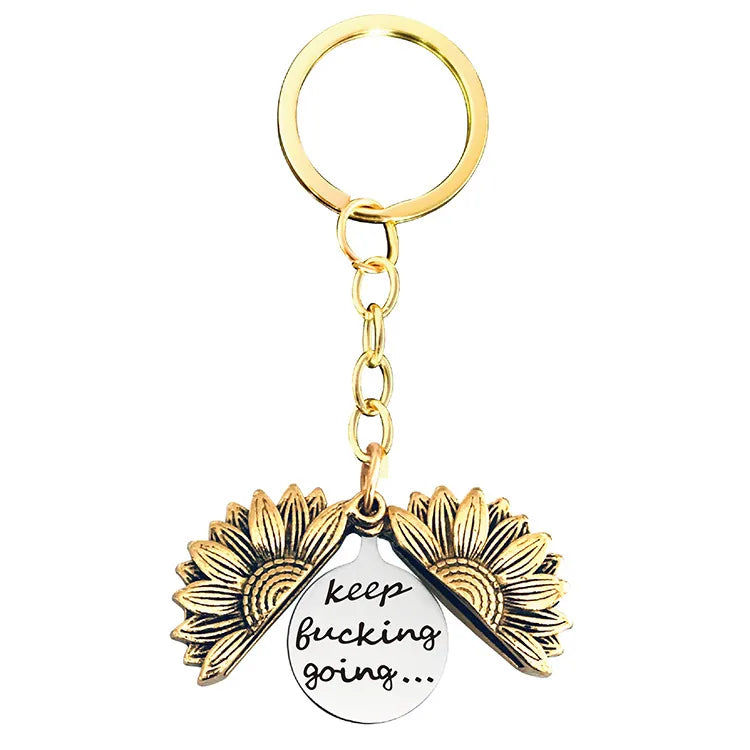1 piece retro letter plant flowers metal plating keychain