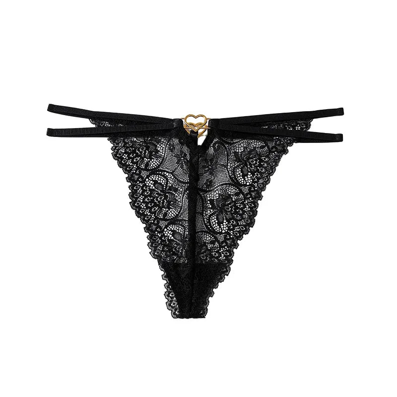 Sexy Low Waist Lace Hollow Out Women's Triangle Panties Thin Belt  Style Breathable Quick Dry Underwear