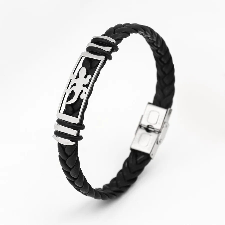 Retro Punk Solid Color 304 Stainless Steel Pu Leather Plating Men's Bangle Men Cord & Leather Bracelets