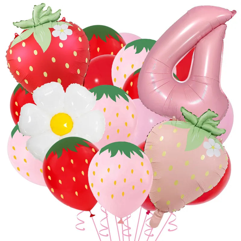 New Matte Strawberry Aluminum Foil Balloon Set Children's Birthday Party Fruit Themed Photography Props Scene Decoration