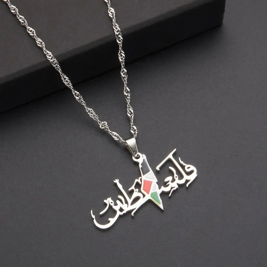 304 Stainless Steel 18K Gold Plated IG Style Punk Enamel Hollow Out Map Letter Fist Resin Pendant Necklace