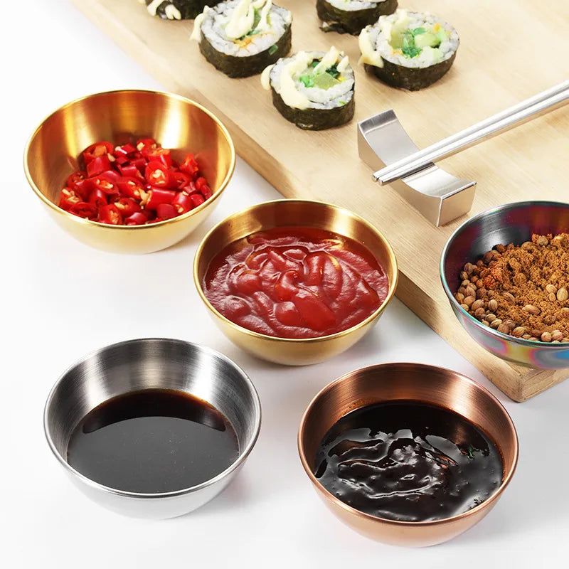 Large Stainless Steel Plate Golden Sauce Seasoning Plate 8-piece Set Household Restaurant Soy Sauce Plate 4-piece Set Dipping Sauce Plate