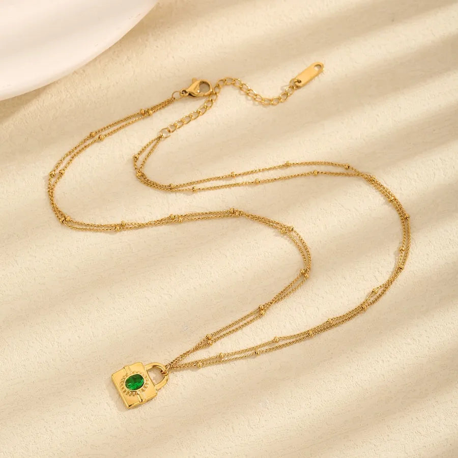 Wholesale Jewelry Vintage Style Simple Style Geometric 304 Stainless Steel 18K Gold Plated cable chain Pendant Necklace