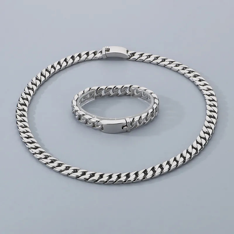 Hipster Dopamine Bracelet Hip Hop Simple Vacuum Plating 12mm Cuban Chain Stainless Steel Necklace Men's suit