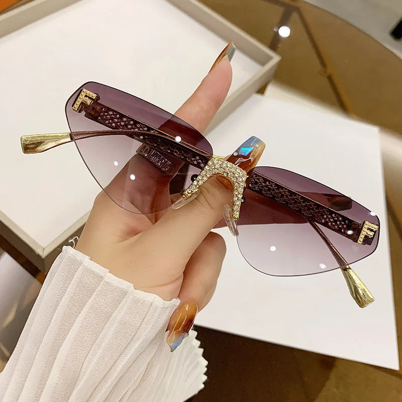 Elegant Basic Solid Color Ac Special-Shaped Mirror Frameless Women's Sunglasses