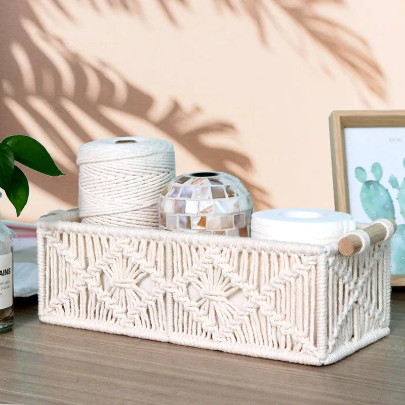 Casual Solid Color cotton rope Iron Tissue Box