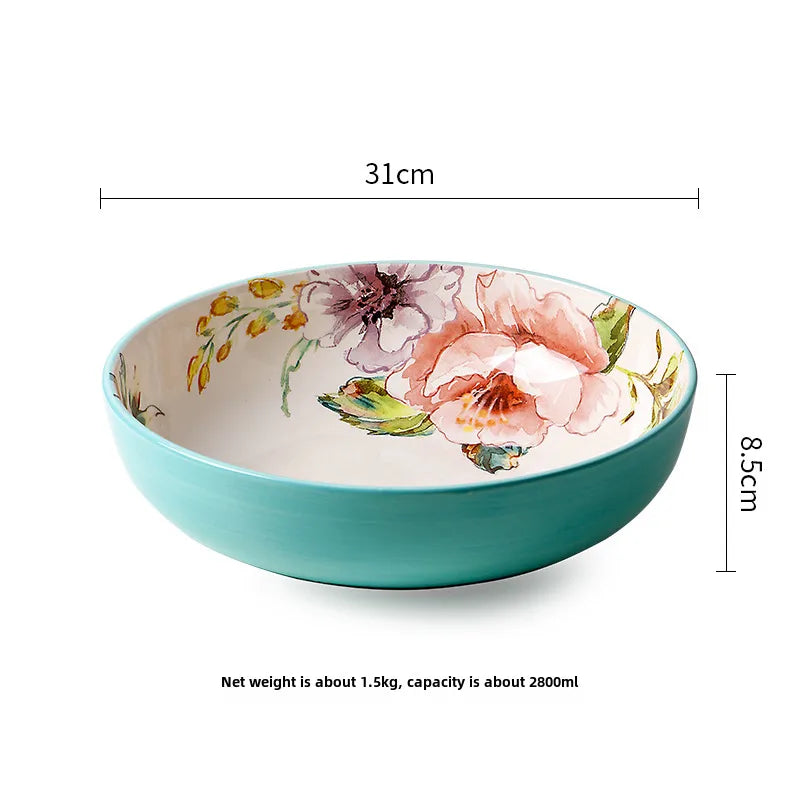 Guest French Dinner Plate Underglaze Color Flat Plate Dim Sum Tray Rectangular Plate Fish Plate Large Soup Plate Household Deep Plate