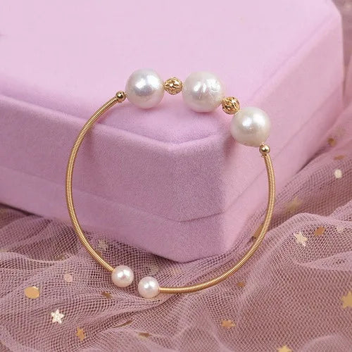 retro round copper inlay pearl bangle 1 piece